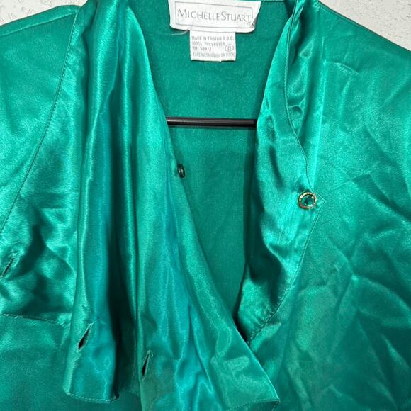 Vintage  Michelle Stuart Green silk blouse with satin - Picture 3 of 8